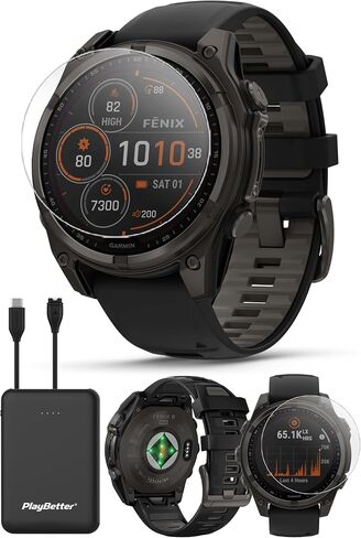 Garmin Fenix 8 AMOLED Sapphire (51mm, Titanium/Spark Orange) Multisport GPS Smartwatch Bundle - 1.4" Touchscreen, Built-in LED Flashlight with PlayBetter Portable Charger & Screen Protectors in Saudi Arabia