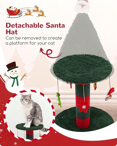 عمود خدش للقطط من Xmas31 مقاس 31 بوصة، أعمدة خدش لطيفة مع ألعاب قطيفة، خدش عيد الميلاد للقطط الصغيرة والقطط الداخلية in Kuwait