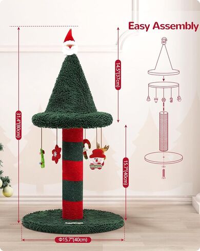 عمود خدش للقطط من Xmas31 مقاس 31 بوصة، أعمدة خدش لطيفة مع ألعاب قطيفة، خدش عيد الميلاد للقطط الصغيرة والقطط الداخلية in Kuwait