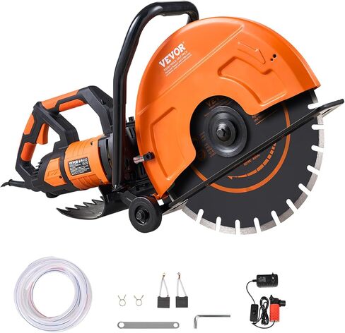 VEVOR Electric Concrete Saw, 9 in Circular Saw Cutter with 3.5 in Cutting Depth, Wet/Dry Disk Saw Cutter Includes Water Line, Pump and Blade, for Stone, Brick, Porcelain, Concrete, 1800W/15A Motor in Saudi Arabia