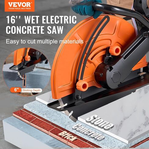 VEVOR Electric Concrete Saw, 9 in Circular Saw Cutter with 3.5 in Cutting Depth, Wet/Dry Disk Saw Cutter Includes Water Line, Pump and Blade, for Stone, Brick, Porcelain, Concrete, 1800W/15A Motor in Saudi Arabia
