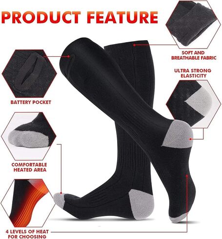 جوارب ساخنة للرجال والنساء، بطارية قابلة لإعادة الشحن 2200 مللي أمبير في الساعة، جوارب كهربائية للتدفئة في الشتاء، جوارب حرارية للتخييم وتدفئة القدم وقابلة للغسل للتزلج في الشتاء والصيد والتخييم in Kuwait
