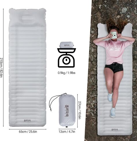 Backpacking Sleeping Pad with Pillow Inflatable Sleeping Pad for Camping with 4-Layer Design - 3.3 R Value - Thick 3.9" -20D Nylon+TPU Reversible Sleeping Pad Lightweight Waterproof Camping Essentials in Saudi Arabia