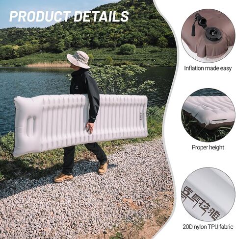 Backpacking Sleeping Pad with Pillow Inflatable Sleeping Pad for Camping with 4-Layer Design - 3.3 R Value - Thick 3.9" -20D Nylon+TPU Reversible Sleeping Pad Lightweight Waterproof Camping Essentials in Saudi Arabia