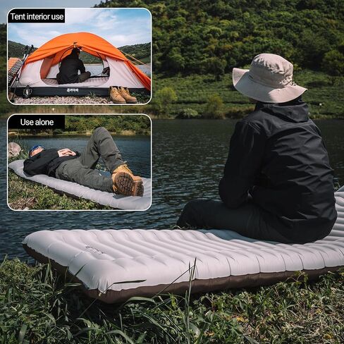 Backpacking Sleeping Pad with Pillow Inflatable Sleeping Pad for Camping with 4-Layer Design - 3.3 R Value - Thick 3.9" -20D Nylon+TPU Reversible Sleeping Pad Lightweight Waterproof Camping Essentials in Saudi Arabia