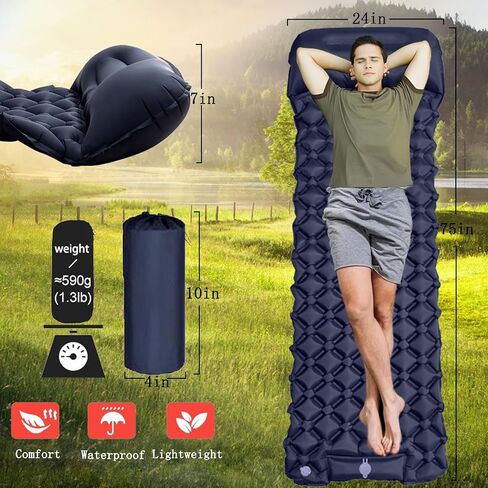 وسادة نوم من MEETSUN للتخييم - حصيرة تخييم خفيفة الوزن مع مضخة قدم مدمجة وسادة، مرتبة هوائية مدمجة للتخييم مع طقم إصلاح، حصيرة نوم خفيفة الوزن للتخييم، وحقائب الظهر، والمشي لمسافات طويلة، والسيارة، والخيمة in Kuwait