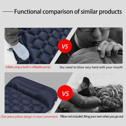 وسادة نوم من MEETSUN للتخييم - حصيرة تخييم خفيفة الوزن مع مضخة قدم مدمجة وسادة، مرتبة هوائية مدمجة للتخييم مع طقم إصلاح، حصيرة نوم خفيفة الوزن للتخييم، وحقائب الظهر، والمشي لمسافات طويلة، والسيارة، والخيمة in Kuwait