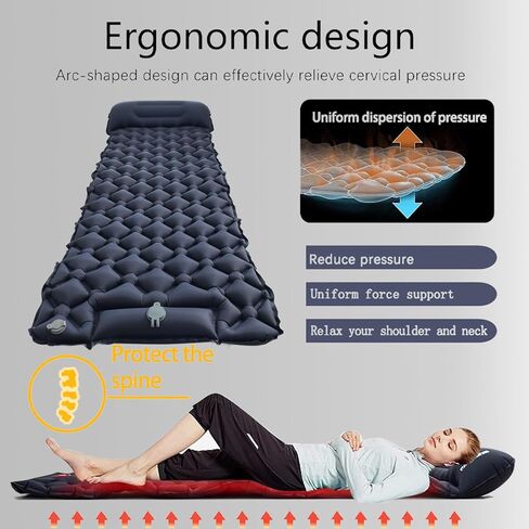وسادة نوم من MEETSUN للتخييم - حصيرة تخييم خفيفة الوزن مع مضخة قدم مدمجة وسادة، مرتبة هوائية مدمجة للتخييم مع طقم إصلاح، حصيرة نوم خفيفة الوزن للتخييم، وحقائب الظهر، والمشي لمسافات طويلة، والسيارة، والخيمة in Kuwait