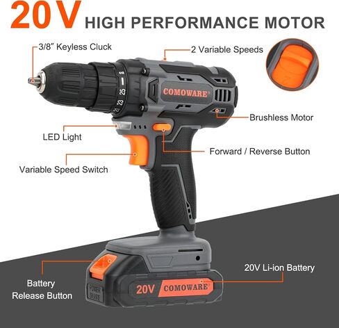 COMOWARE 20V Fast Charger, 88W Official Charger Adapter for COMOWARE 20V Cordless Drill Battery, Rapid Charging Tool Accessories in Saudi Arabia