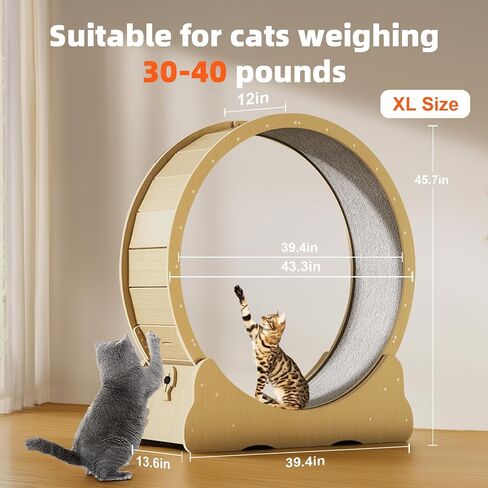 Cat Wheel, 43.5 inch XL Cat Treadmill, Cat Exercise Wheel for Indoor Cats, Extra Large Cat Running Wheel for Cats, Cat Treadmill Wheel with Carpeted Runway, Locking Mechanism in Saudi Arabia