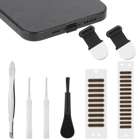 26 Pcs USB C Dust Plug Port Plug Protector Type C Anti Dust Cover Charging Port Cleaner Speaker Cover Dustproof Mesh Stickers with Cleaner Tools Tweezer Cleaning Kit for Charging Port in Saudi Arabia