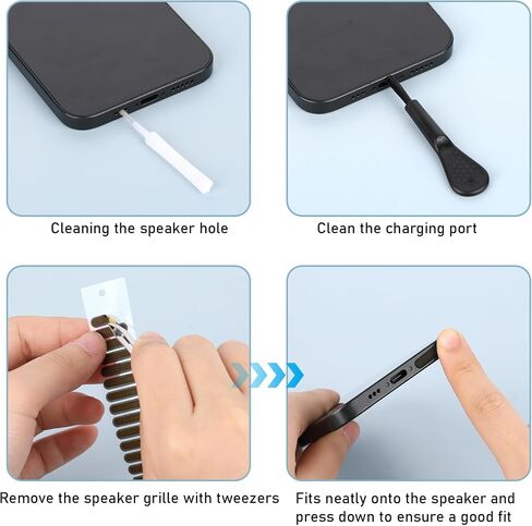 26 Pcs USB C Dust Plug Port Plug Protector Type C Anti Dust Cover Charging Port Cleaner Speaker Cover Dustproof Mesh Stickers with Cleaner Tools Tweezer Cleaning Kit for Charging Port in Saudi Arabia