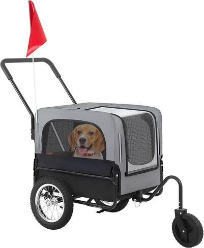 FDW Dog Stroller 2-in1 Dog Bike Trailer Pet Stroller Bicycle Carrier with Hitch Suspension Visibility Flag & Reflectors for Small Medium & Large Dogs, Gray in Saudi Arabia