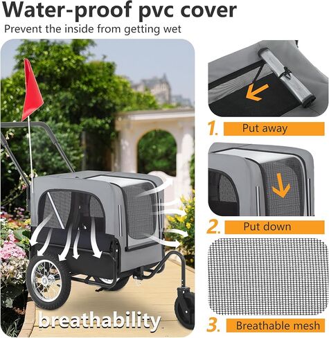 FDW Dog Stroller 2-in1 Dog Bike Trailer Pet Stroller Bicycle Carrier with Hitch Suspension Visibility Flag & Reflectors for Small Medium & Large Dogs, Gray in Saudi Arabia