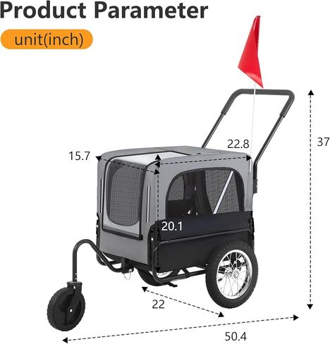 FDW Dog Stroller 2-in1 Dog Bike Trailer Pet Stroller Bicycle Carrier with Hitch Suspension Visibility Flag & Reflectors for Small Medium & Large Dogs, Gray in Saudi Arabia