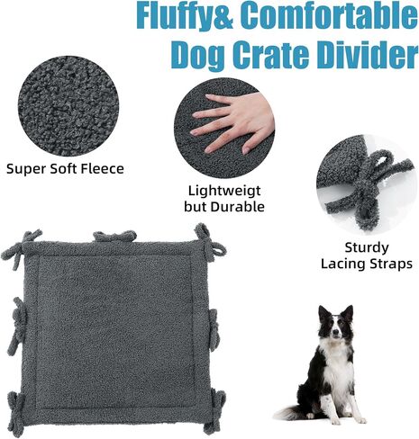 HOMBYS Fluffy Thick Dog Crate Divider Panel (Divider Only, Without Crate), Soft Warm Dog Kennel Divider with Ties, Dog Crate Accessories for Puppy Crate Training, Grey, 21" H x 19“W in Saudi Arabia