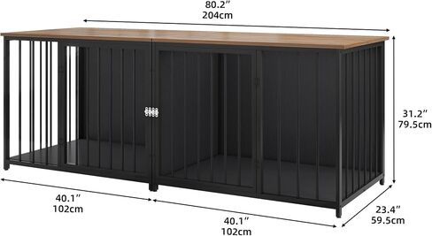 YITAHOME Double Dog Crate Furniture, 80.2 inch Large Breed Dog Kennel with Divider, Heavy Duty Dog House TV Stand Indoor for 2 Medium Dogs, Black in Saudi Arabia