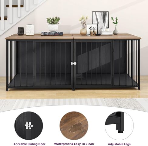 YITAHOME Double Dog Crate Furniture, 80.2 inch Large Breed Dog Kennel with Divider, Heavy Duty Dog House TV Stand Indoor for 2 Medium Dogs, Black in Saudi Arabia