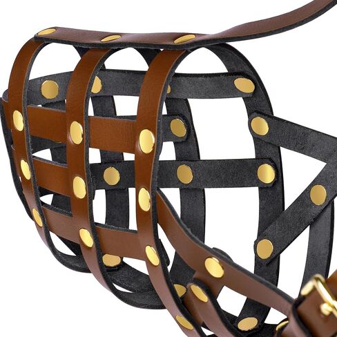 كمامة كلب الراعي الألماني من OOPSDOGGY للكلاب الكبيرة - كمامة سلة آمنة من الجلد تسمح بمرور الهواء للسلالات الكبيرة تمنع العض ولا تمضغ وقابلة للتعديل (بني، مقاس 7 - الراعي الألماني) in Kuwait