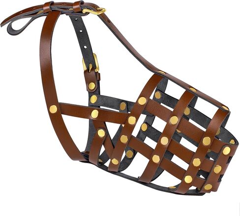 كمامة كلب الراعي الألماني من OOPSDOGGY للكلاب الكبيرة - كمامة سلة آمنة من الجلد تسمح بمرور الهواء للسلالات الكبيرة تمنع العض ولا تمضغ وقابلة للتعديل (بني، مقاس 7 - الراعي الألماني) in Kuwait