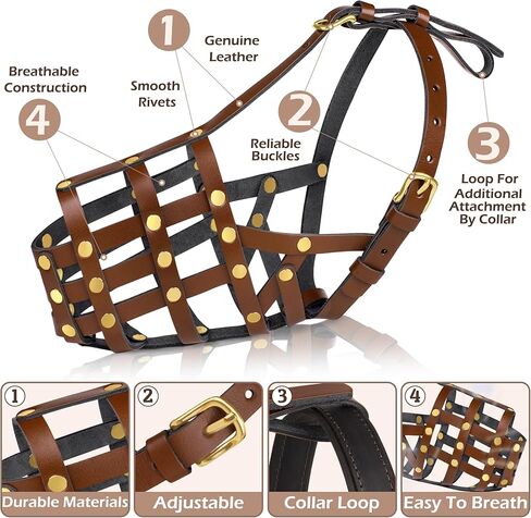 كمامة كلب الراعي الألماني من OOPSDOGGY للكلاب الكبيرة - كمامة سلة آمنة من الجلد تسمح بمرور الهواء للسلالات الكبيرة تمنع العض ولا تمضغ وقابلة للتعديل (بني، مقاس 7 - الراعي الألماني) in Kuwait