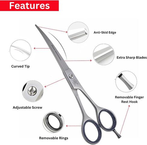 Dog Grooming Scissors, Curved Scissor for Dog Grooming and Cats, Pet shears for Trimming Face & Paws, 7 In Curved Blade in Saudi Arabia