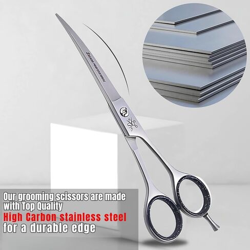 Dog Grooming Scissors, Curved Scissor for Dog Grooming and Cats, Pet shears for Trimming Face & Paws, 7 In Curved Blade in Saudi Arabia