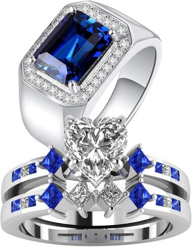 Ringcrown خواتم الزوجين الأميرة قطع الأزرق تشيكوسلوفاكيا المرأة خاتم الزفاف مجموعات التيتانيوم الصلب رجل العصابات الزفاف (يرجى شراء حلقتين لزوج واحد) in Kuwait