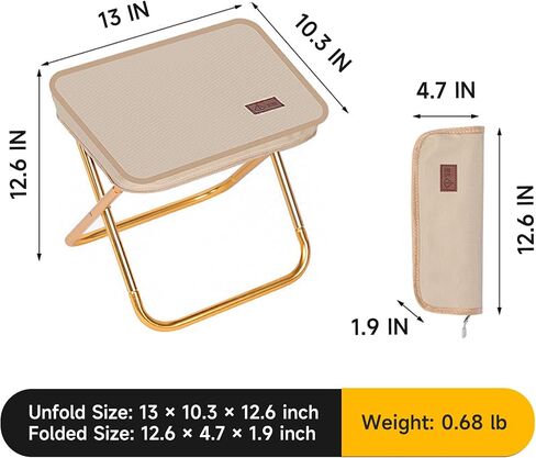 Camping Stool，Portable Foldable Stool, Lightweight Zip Packed Stool ，Aluminum Alloy Convenient for Travel Chair for Camping，Fishing Hiking，BBQ，Wait in Line， 300 LBS Load (Gold Color) in Saudi Arabia