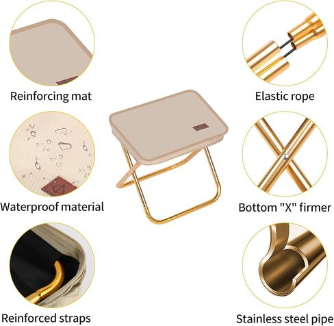 Camping Stool，Portable Foldable Stool, Lightweight Zip Packed Stool ，Aluminum Alloy Convenient for Travel Chair for Camping，Fishing Hiking，BBQ，Wait in Line， 300 LBS Load (Gold Color) in Saudi Arabia