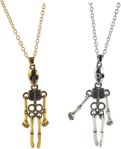 2Pcs Punk Skeleton Skull Pendant Necklace Set for Women Men Boy Girl Teen Friend Gothic Couple Necklace Halloween Jewelry Birthday Gift in Saudi Arabia
