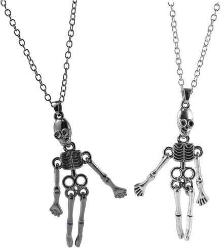 2Pcs Punk Skeleton Skull Pendant Necklace Set for Women Men Boy Girl Teen Friend Gothic Couple Necklace Halloween Jewelry Birthday Gift in Saudi Arabia