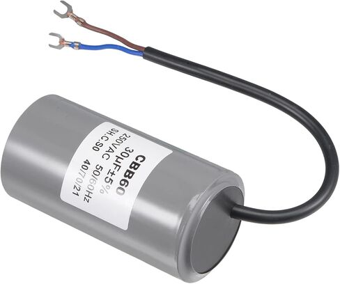 YOKIVE CBB60 Run Capacitor, 250V AC 30uF 50/60Hz with 2 Wires Lead Run Round Capacitor, Low Loss, Great for Washing Machines Motor (Gray, 96x50mm) in Saudi Arabia