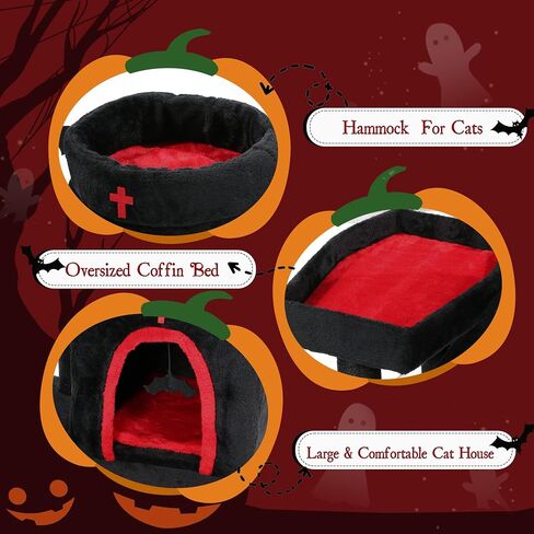 HOMBYS Gothic Cat Tree with Coffin Bed, 30 Inch Balck Cat Tower with Large Cat Condo, Scratching Post and Bat Hanging Ball for Indoor Cats, Multi-Level Black Halloween Kitten Furniture Platform in Saudi Arabia