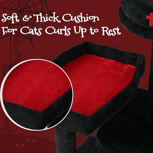 HOMBYS Gothic Cat Tree with Coffin Bed, 30 Inch Balck Cat Tower with Large Cat Condo, Scratching Post and Bat Hanging Ball for Indoor Cats, Multi-Level Black Halloween Kitten Furniture Platform in Saudi Arabia