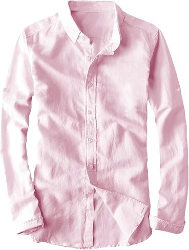 Youhan Men's Long Sleeve Fitted Linen Shirt in Kuwait