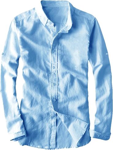 Youhan Men's Long Sleeve Fitted Linen Shirt in Kuwait