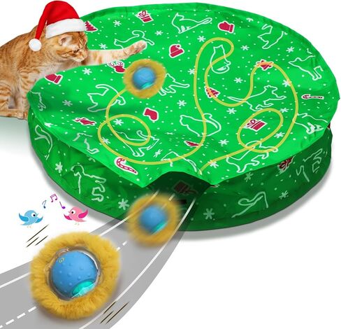 Interactive Cat Toys Ball Fast Rolling in Christmas Pocket, Motion Activate Chirping Cat Toy Hide and Seek Mouse Catching Game in Saudi Arabia