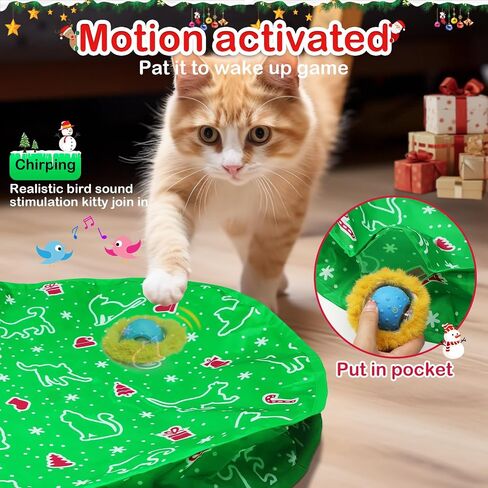 Interactive Cat Toys Ball Fast Rolling in Christmas Pocket, Motion Activate Chirping Cat Toy Hide and Seek Mouse Catching Game in Saudi Arabia
