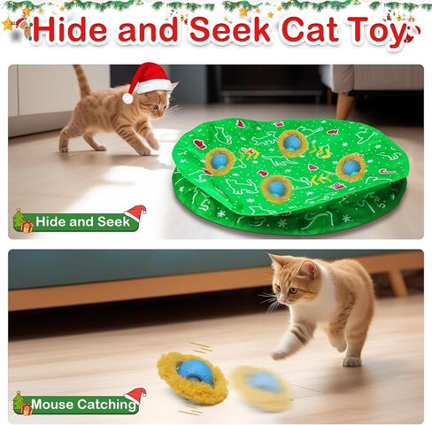 Interactive Cat Toys Ball Fast Rolling in Christmas Pocket, Motion Activate Chirping Cat Toy Hide and Seek Mouse Catching Game in Saudi Arabia