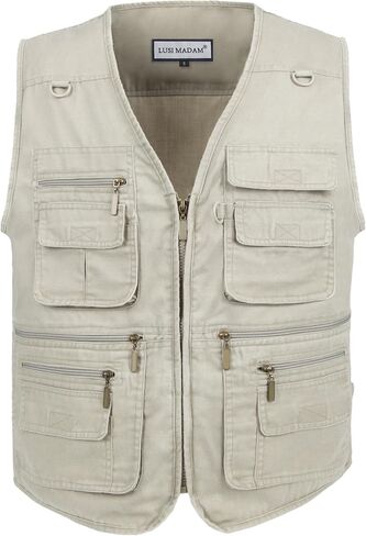 LUSI MADAM Men's Stone Washed Denim Multi-pocketed Fishing Work Outerwear Vest in Kuwait