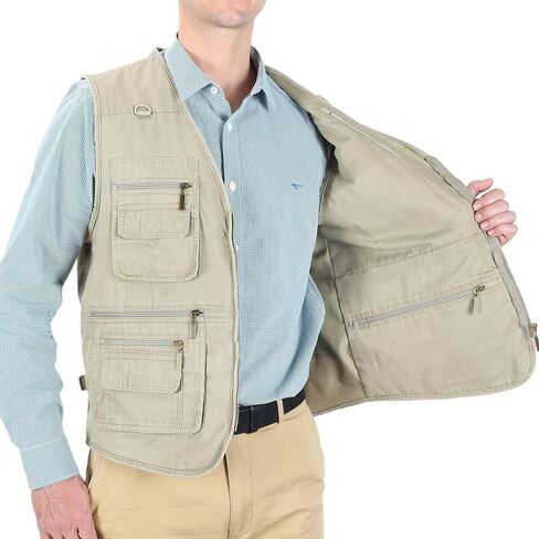 LUSI MADAM Men's Stone Washed Denim Multi-pocketed Fishing Work Outerwear Vest in Kuwait