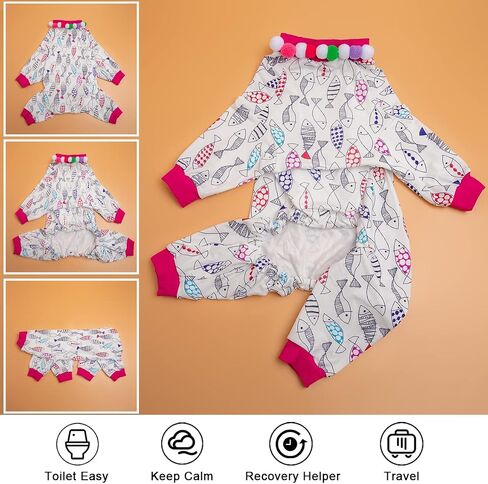 LovinPet Pet Pjs for Large Dogs, UV & Post Operative Protection, 4 Legged High Collar Dog Onesies, Lightweight Stretchable Ugly Fish White Prints Large Dog Pajamas as Base Shirt for Dog Dresses XXL in Saudi Arabia