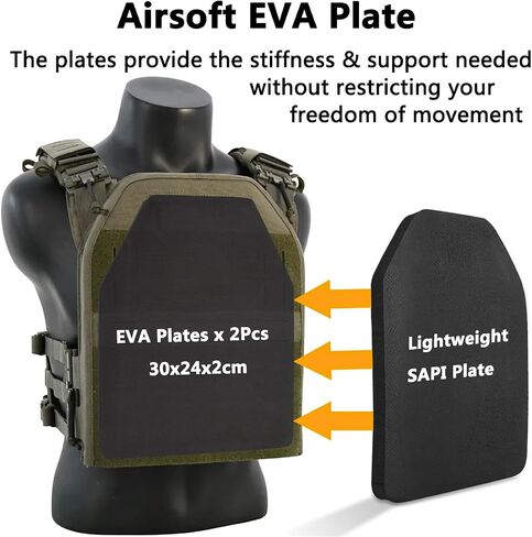 Tactical Foam SAPI Plates 2Pcs, Lightweight Inner Liner Foam Plates Sturdy Dummy Plates Absorb Impact EVA Pads Fit for Tactical Vest Plate Carrier in Saudi Arabia
