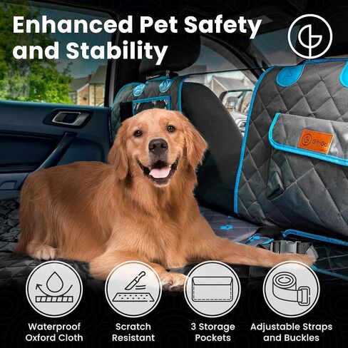 Dog Back Seat Extender - Non Slip, Waterproof Hard Bottom Car Seat Cover for Dogs Up to 200 lbs with Paw Print Design - Heavy Duty Backseat Extender for Dogs SUV, Car Dog Hammock for Truck in Saudi Arabia