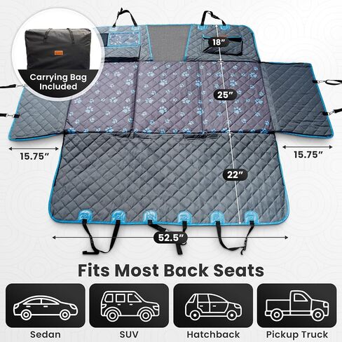 Dog Back Seat Extender - Non Slip, Waterproof Hard Bottom Car Seat Cover for Dogs Up to 200 lbs with Paw Print Design - Heavy Duty Backseat Extender for Dogs SUV, Car Dog Hammock for Truck in Saudi Arabia