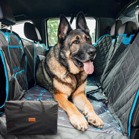 Dog Back Seat Extender - Non Slip, Waterproof Hard Bottom Car Seat Cover for Dogs Up to 200 lbs with Paw Print Design - Heavy Duty Backseat Extender for Dogs SUV, Car Dog Hammock for Truck in Saudi Arabia