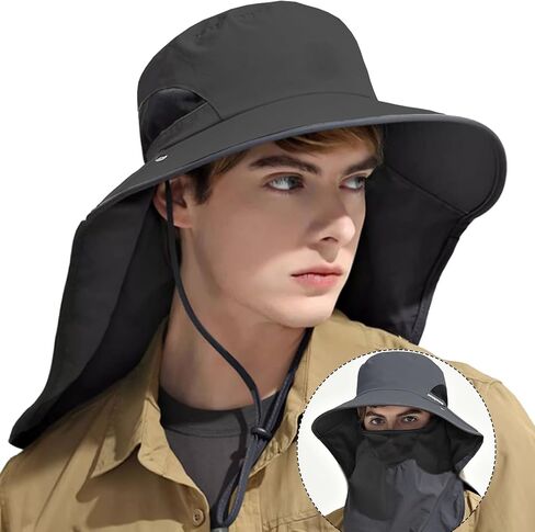 CLAPE Sun Protection Hat Wide Brim Fishing Hat Neck Face Flap Outdoor Caps Women Men Quick Dry Bucket Hat Jungle Bush Caps in Saudi Arabia
