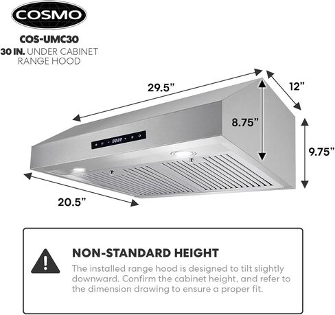 COSMO UC36 36 بوصة. شفاط المطبخ تحت الخزانة، فتحة تهوية للمطبخ فوق الموقد، مروحة 3 سرعات، مرشحات دائمة، مصابيح LED من الفولاذ المقاوم للصدأ in Kuwait