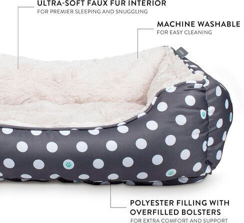 Fringe Studio Dot Paw Charcoal Medium Rectangular Cuddler Pet Bed 25" X 21"- Poly Filled with Faux Fur Interior - Machine Washable (213020) in Saudi Arabia